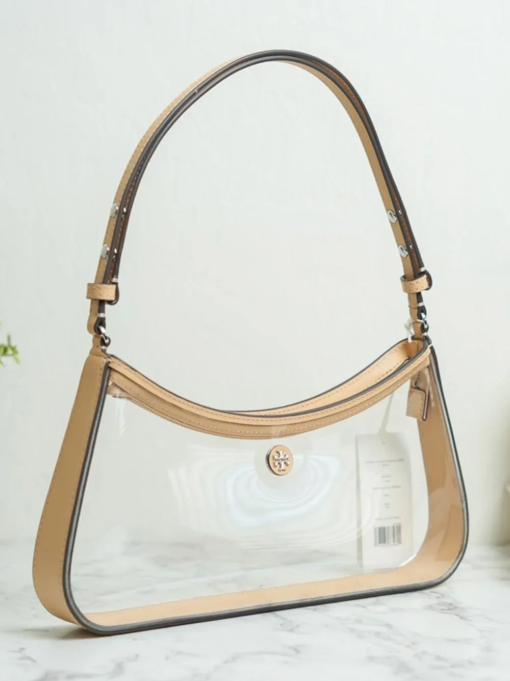 Tory Burch Rory Clear Shoulder Bag 180275 in Brushed Almond NWT